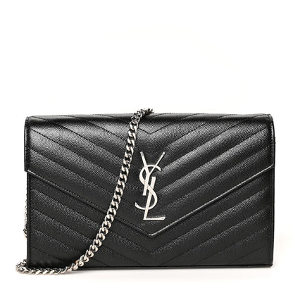 Saint Laurent Grain De Poudre Matelasse Chevron Monogram Chain Wallet Black 1 of 12