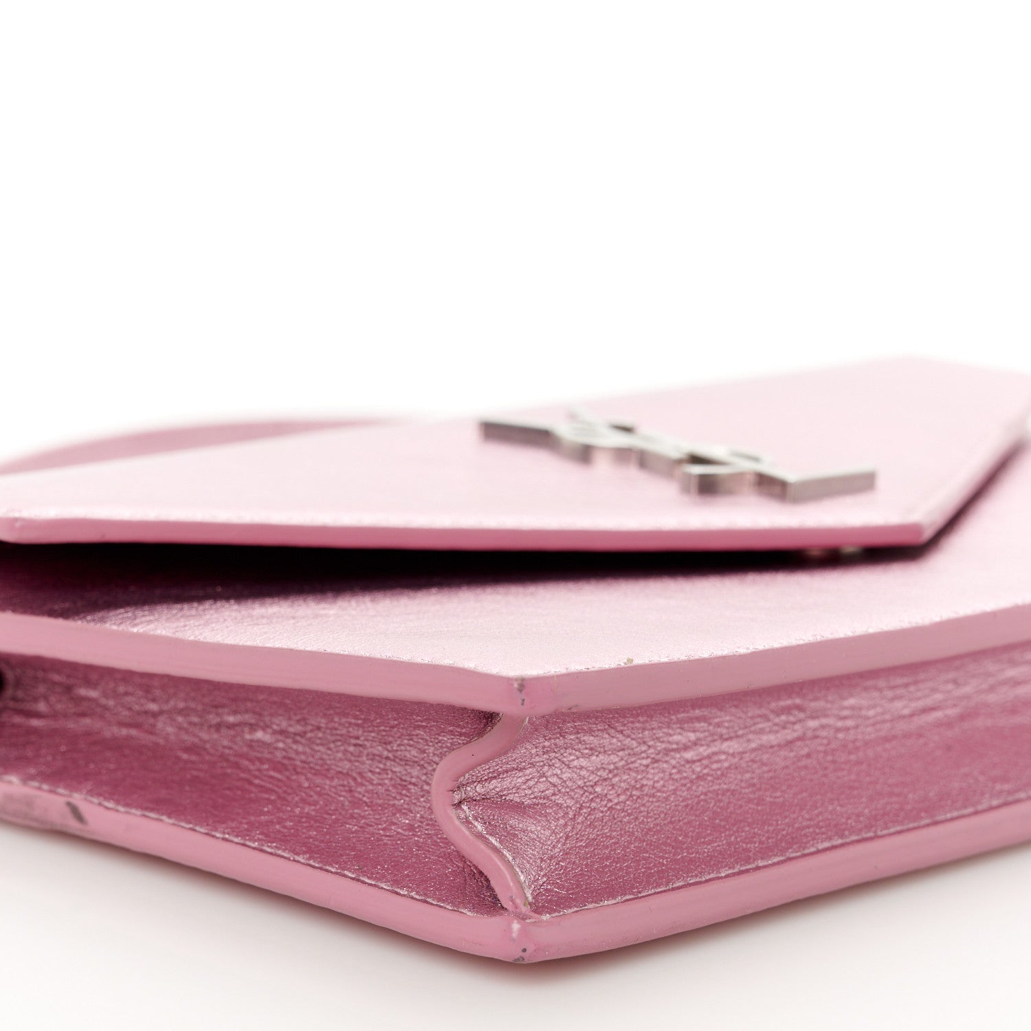 Saint Laurent Metallic Calfskin Monogram Envelope Chain Wallet New Azalea 8 of 10