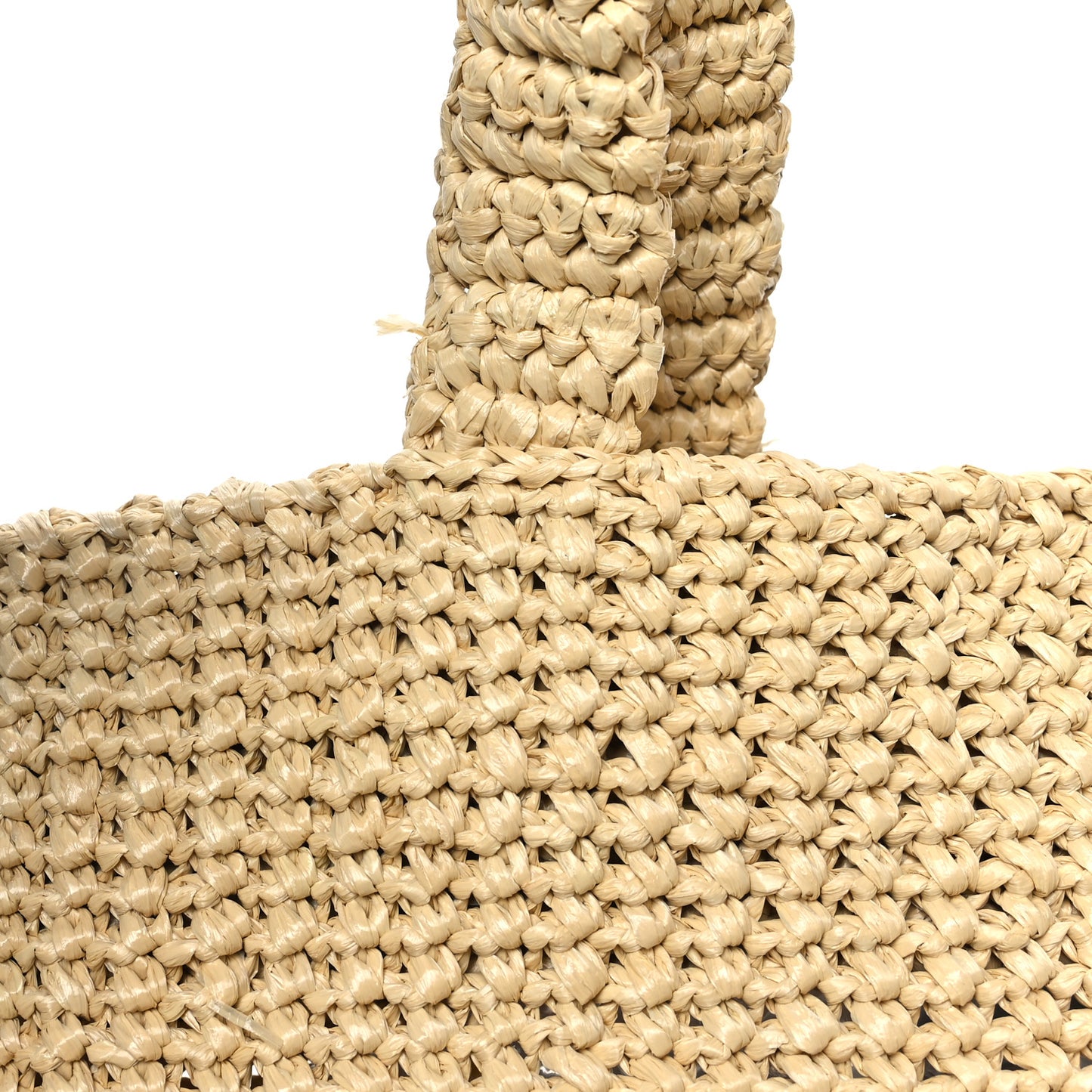 Yarn Raffia Effect Crochet Embroidered Logo Tote Naturale