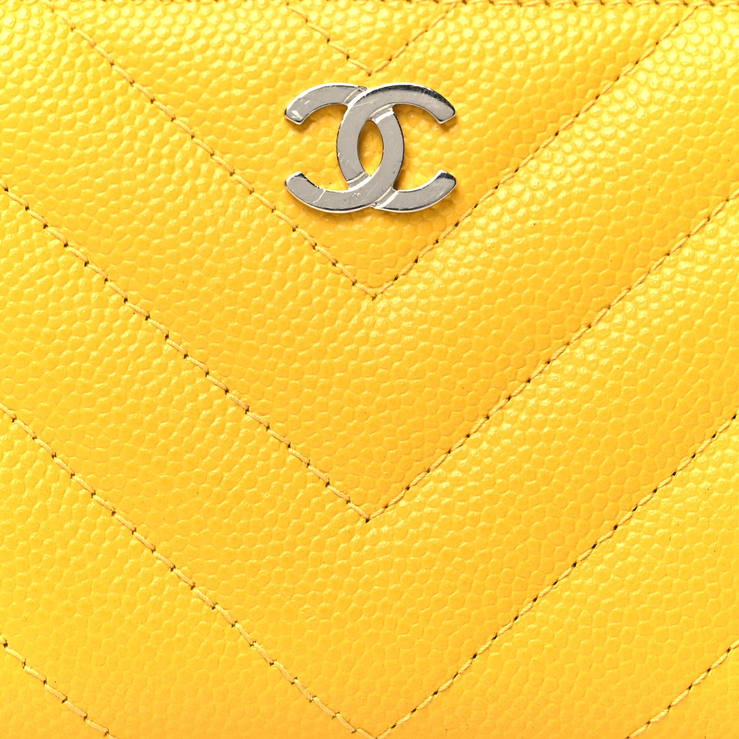 Caviar Chevron Quilted Zip Coin Purse Yellow