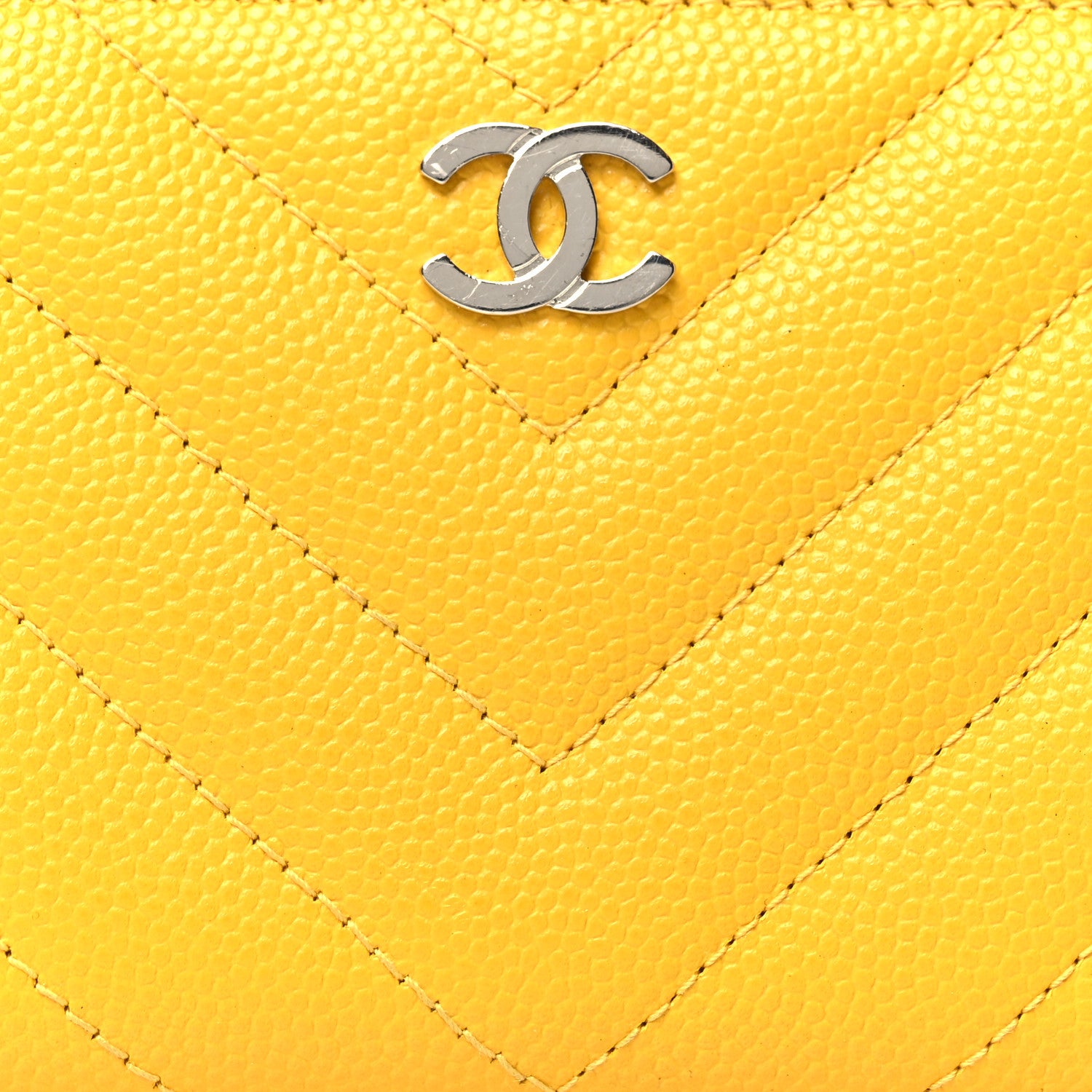 Chanel Caviar Chevron Quilted Zip Coin Purse Yellow 8 of 9