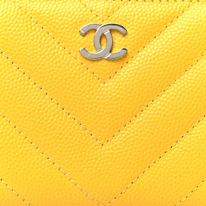 Chanel Caviar Chevron Quilted Zip Coin Purse Yellow 8 of 9