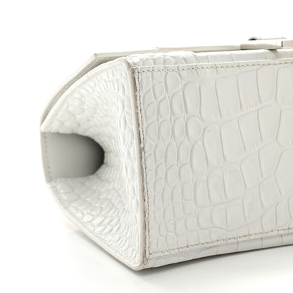 Balenciaga Shiny Calfskin Crocodile Embossed Small Hourglass Top Handle Bag White 9 of 13