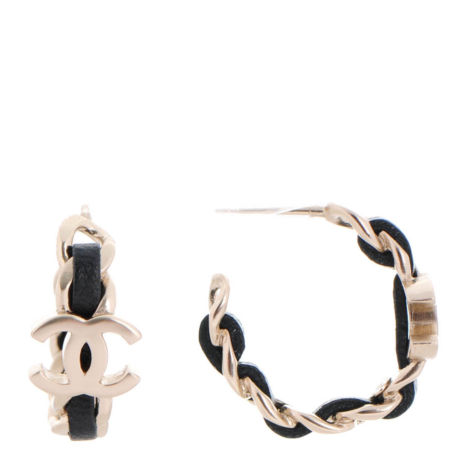 Chanel Lambskin CC Chain Hoop Earrings Black Gold 1 of 4