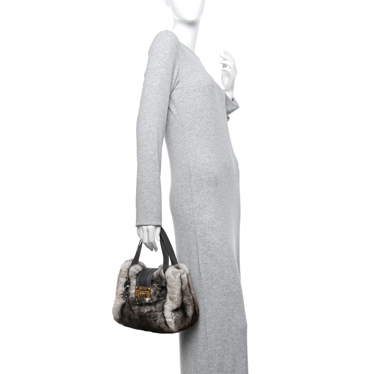 Jimmy Choo Chinchilla Fur Ramona White Grey 2 of 11