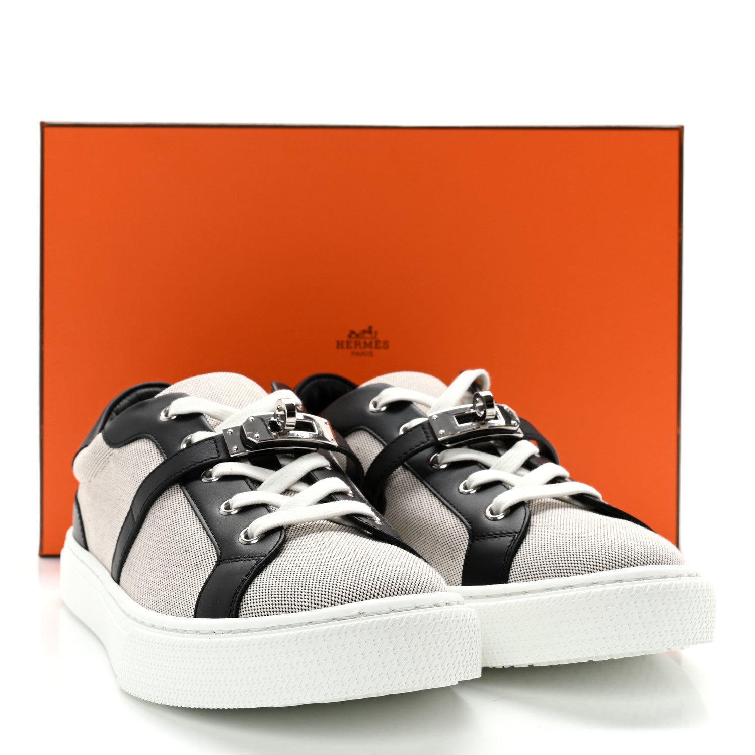 Hermes Calfskin Canvas Day Sneakers 39 Black White 9 of 9
