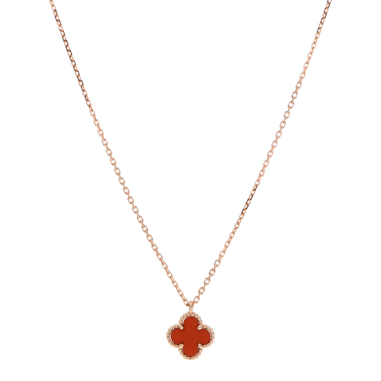18K Rose Gold Carnelian Sweet Alhambra Pendant Necklace