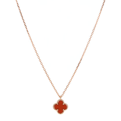 Van Cleef & Arpels 18K Rose Gold Carnelian Sweet Alhambra Pendant Necklace 1 of 6