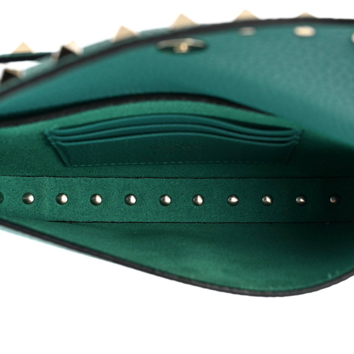 Grainy Calfskin Rockstud Crossbody Pouch Ultra Marine Green