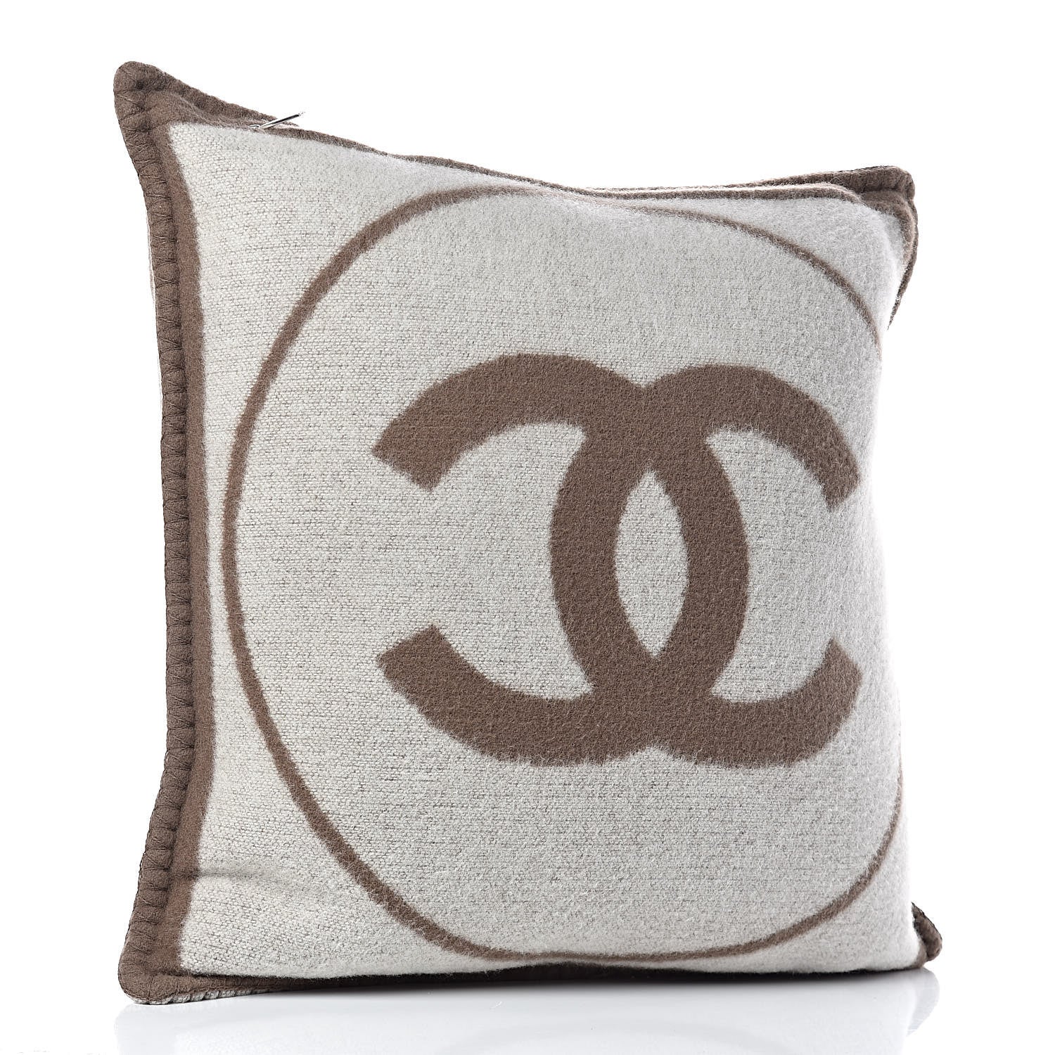 Chanel Merino Wool Cashmere CC Pillow Dark Beige Light Beige 4 of 9