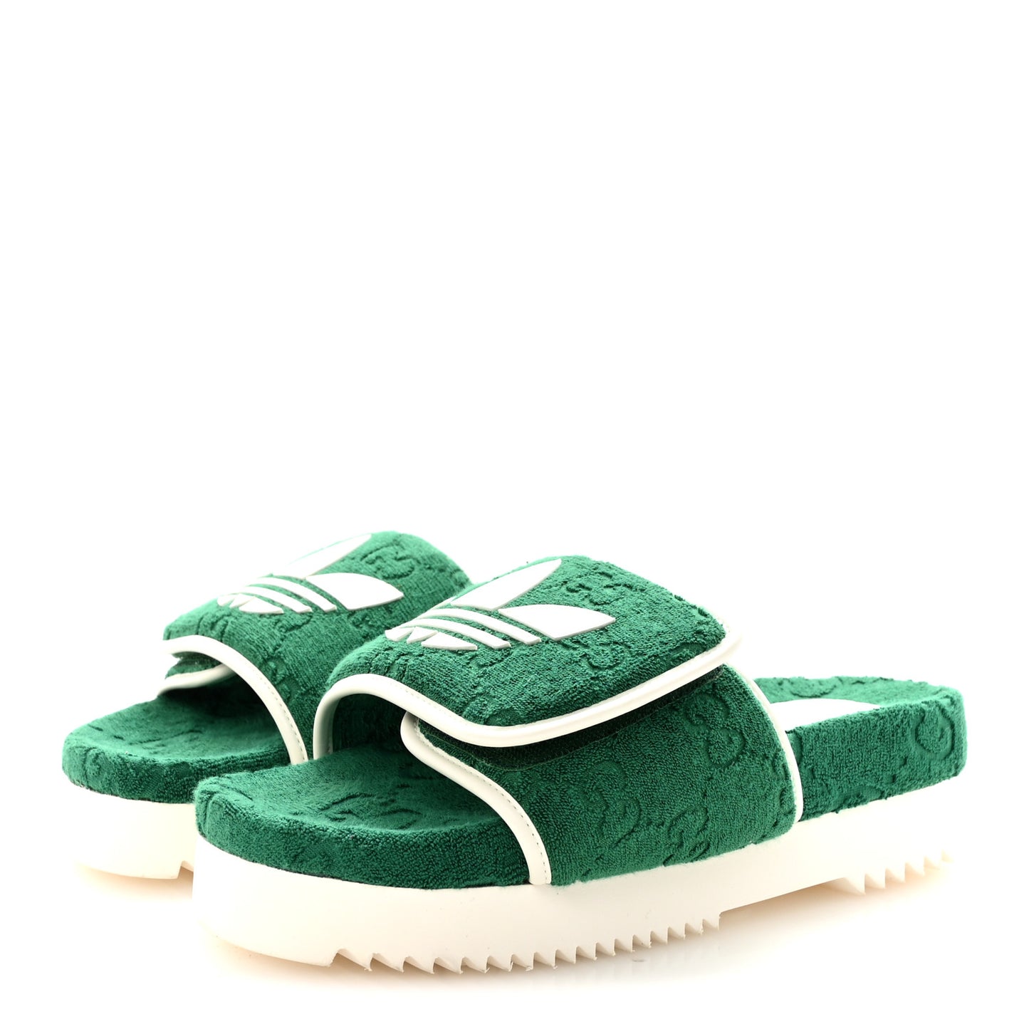 X ADIDAS Terry Cloth Trefoil GG Monogram Womens Platform Sandals 40  Green Off White
