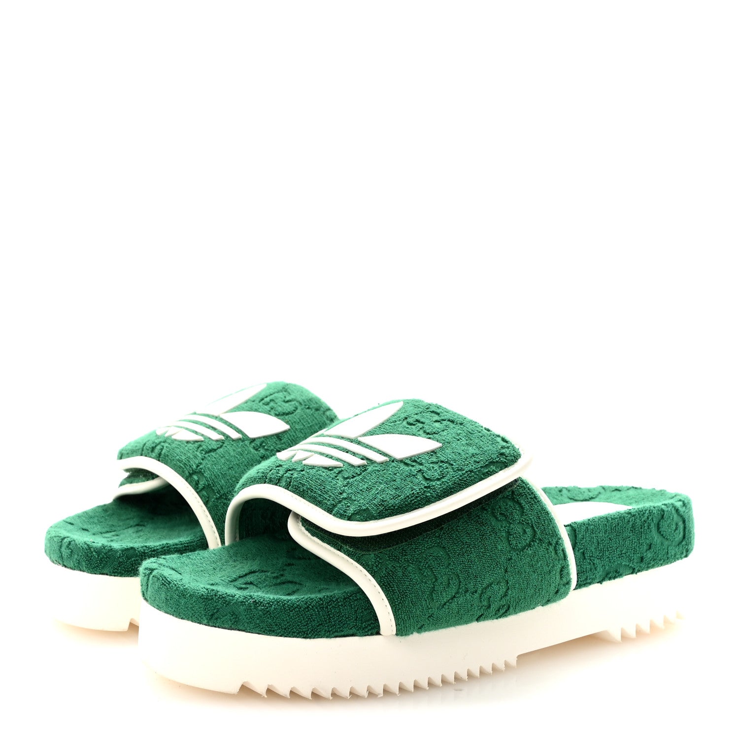Gucci X ADIDAS Terry Cloth Trefoil GG Monogram Womens Platform Sandals 40  Green Off White 4 of 9