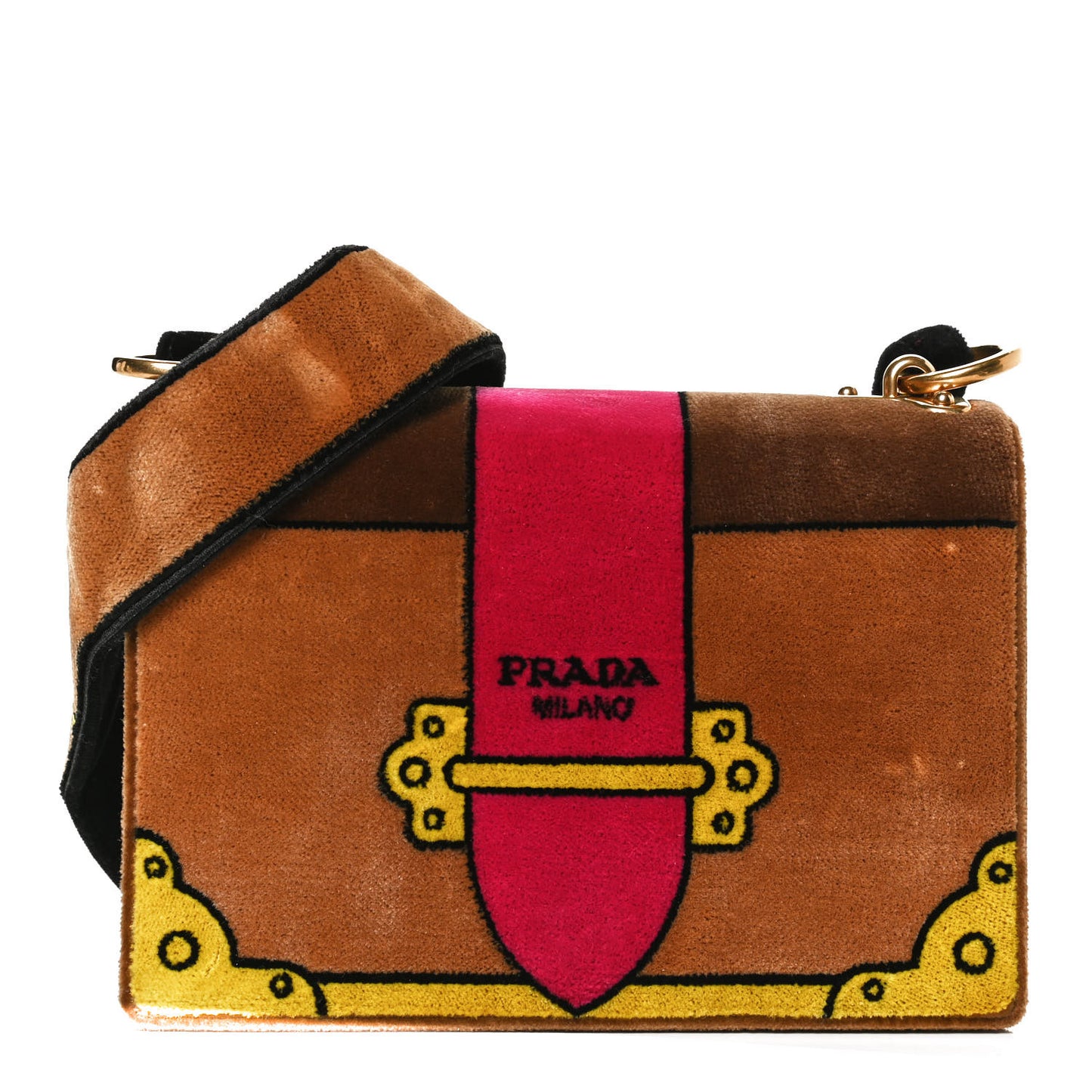 Velluto Ricamo Cahier Shoulder Bag Cammello