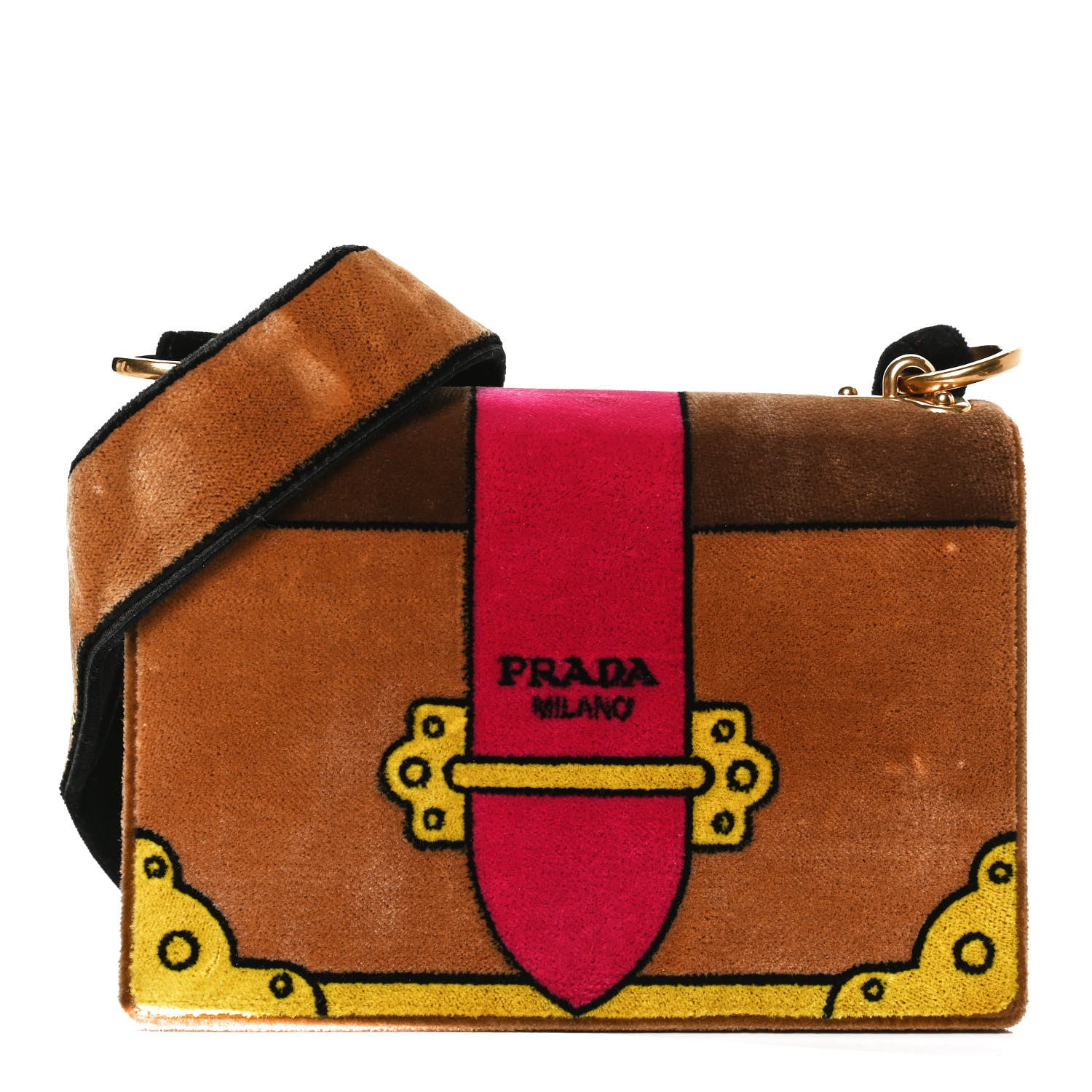 Prada Velluto Ricamo Cahier Shoulder Bag Cammello 1 of 11