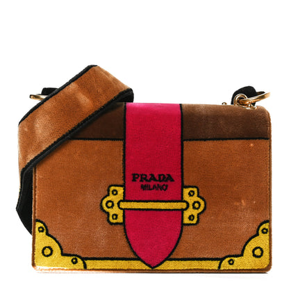 Prada Velluto Ricamo Cahier Shoulder Bag Cammello 1 of 11