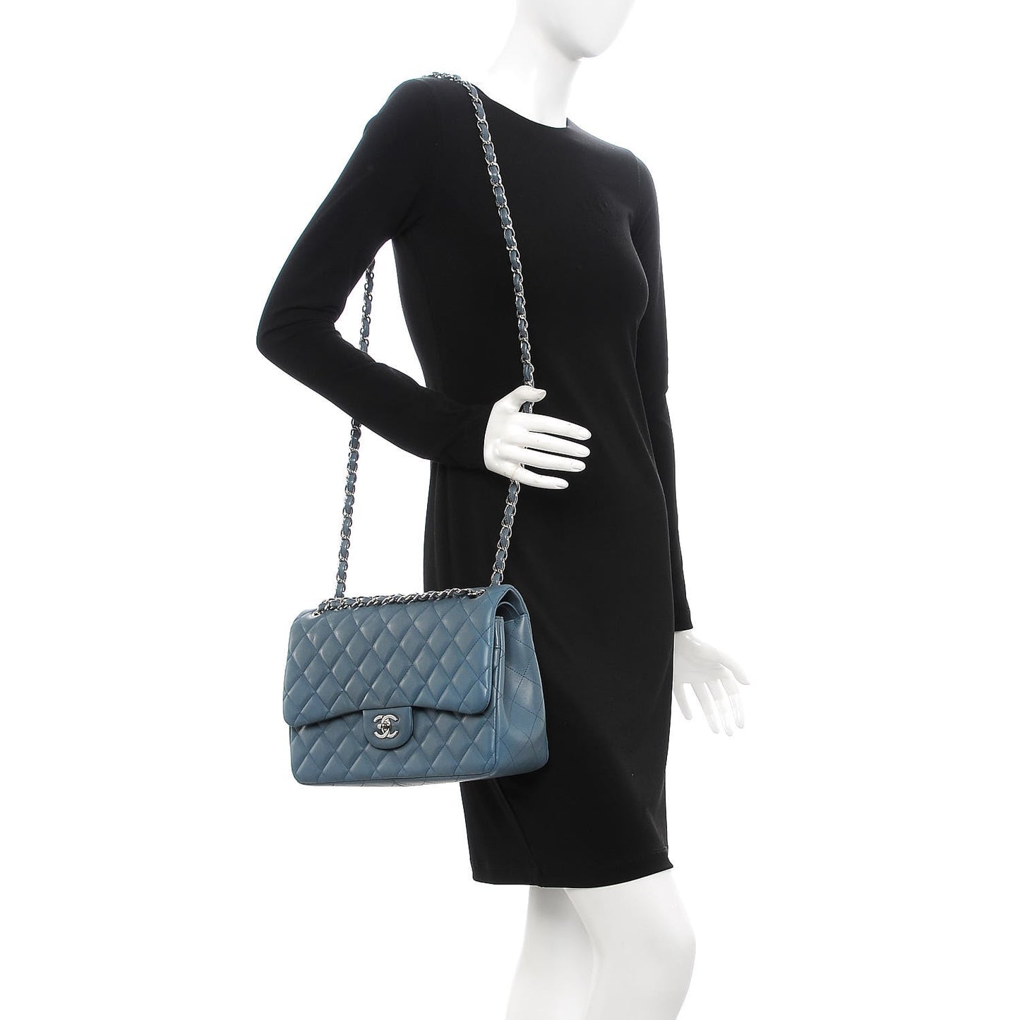 Lambskin Quilted Jumbo Double Flap Blue