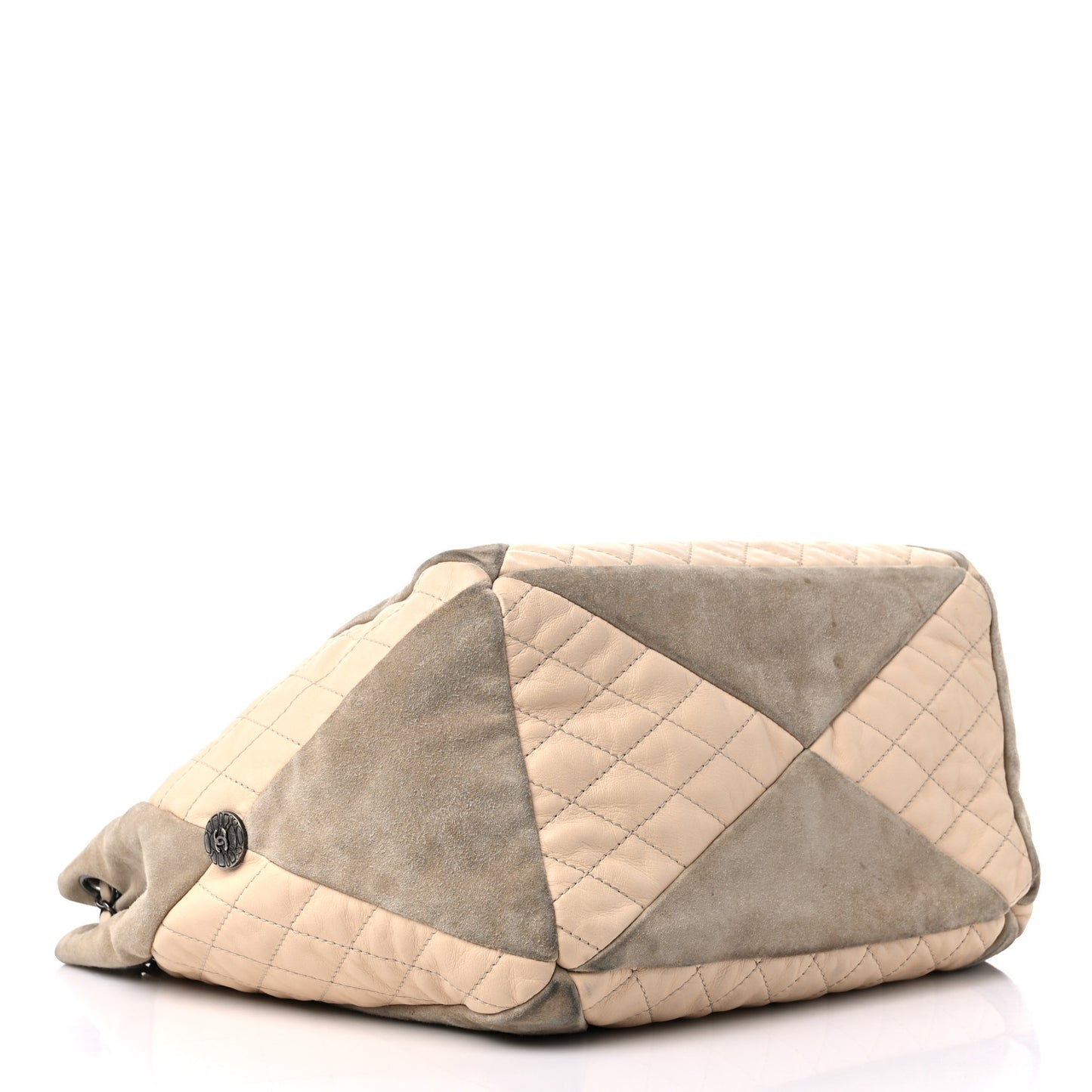 Calfskin Suede Quilted Patchwork Drawstring Bag Beige