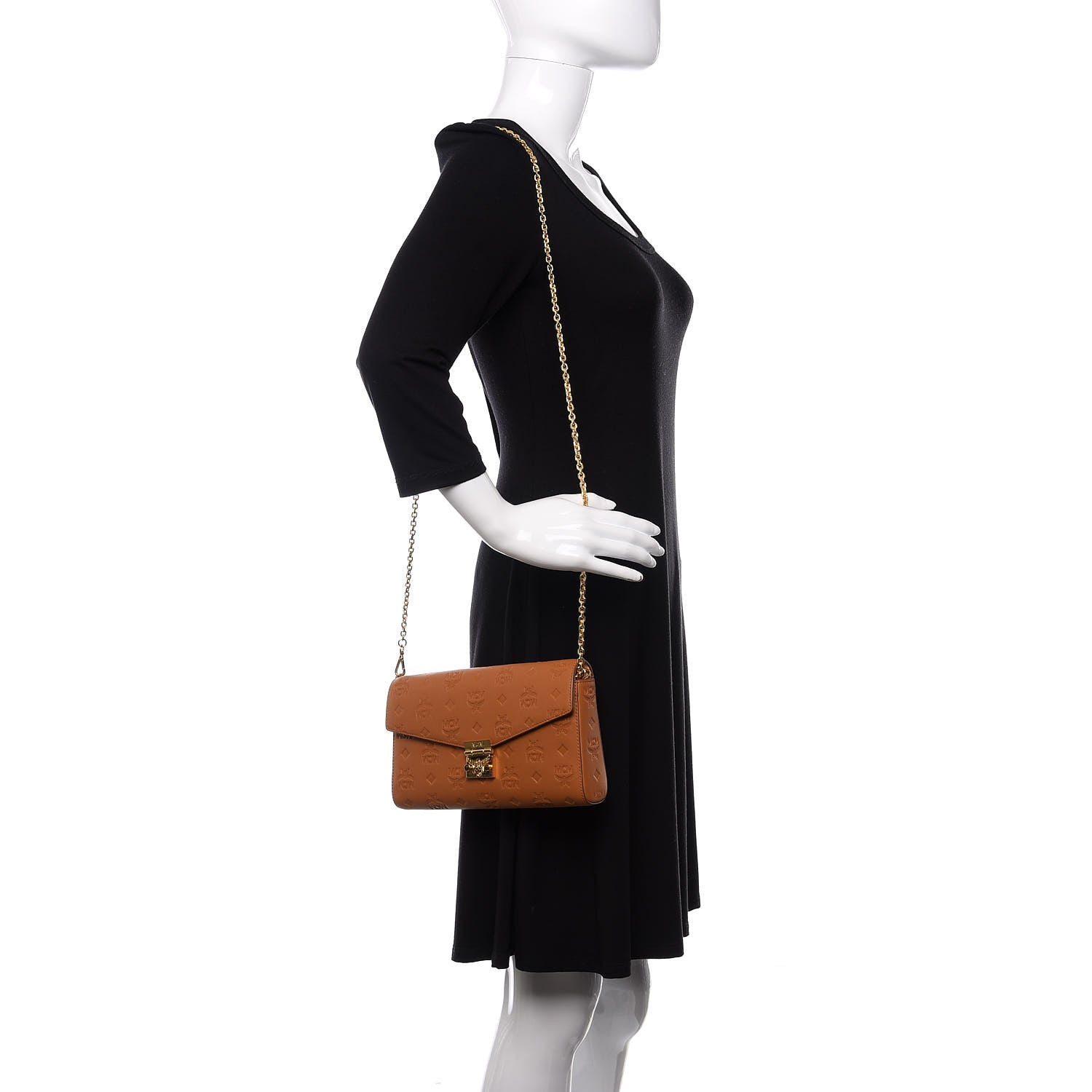 MCM Calfskin Ottomar Monogram Medium Millie Crossbody Bag Cognac 2 of 9