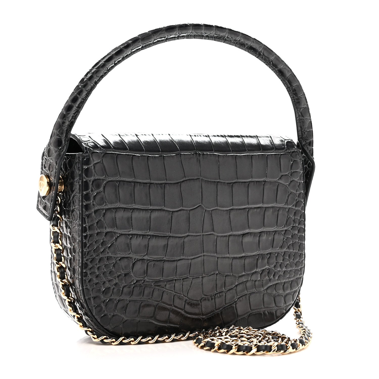 Chanel Calfskin Crocodile Embossed Turn Around Mini Flap Dark Grey 3 of 10
