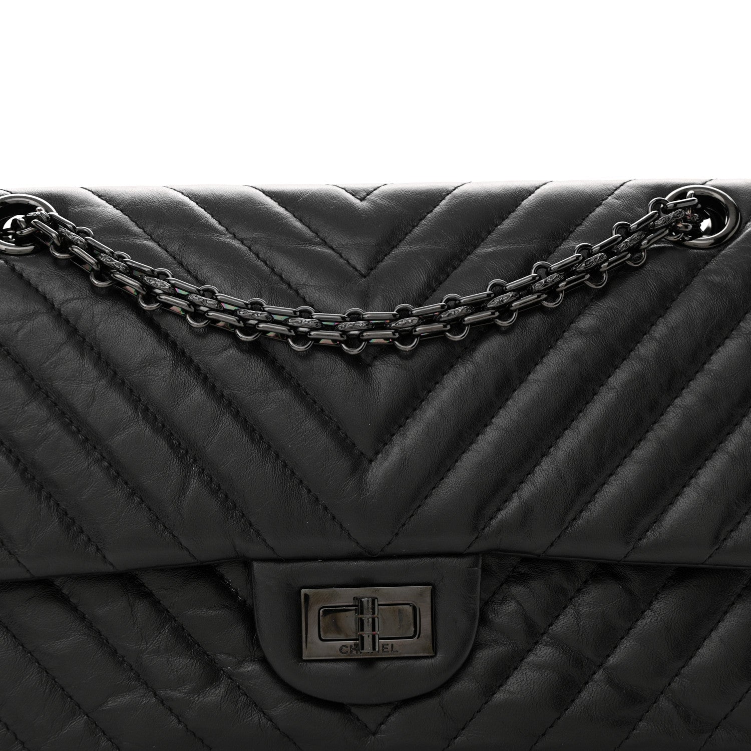 Chanel Aged Calfskin Chevron Quilted 2.55 Reissue 225 Flap So Black 8 of 15