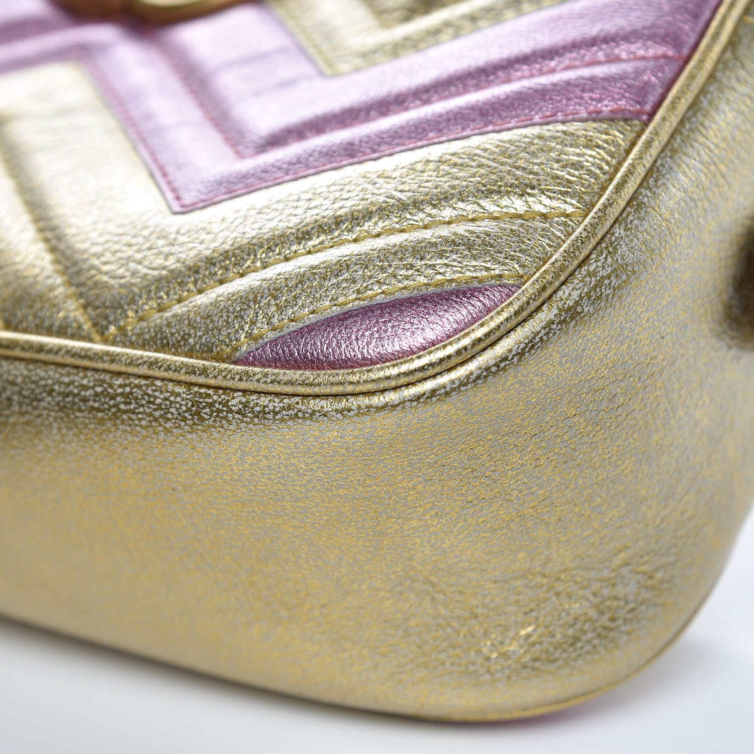 Gucci Metallic Nappa Matelasse Heart Small GG Marmont Chain Shoulder Bag Oro Vecchio Rosa 9 of 10