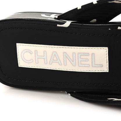 Chanel Printed Lambskin Coco Beach Thong Sandals 39 Black White 8 of 9