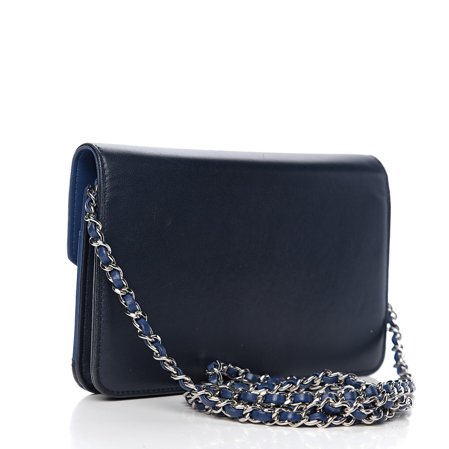 Lambskin Stitched Wallet On Chain WOC Blue