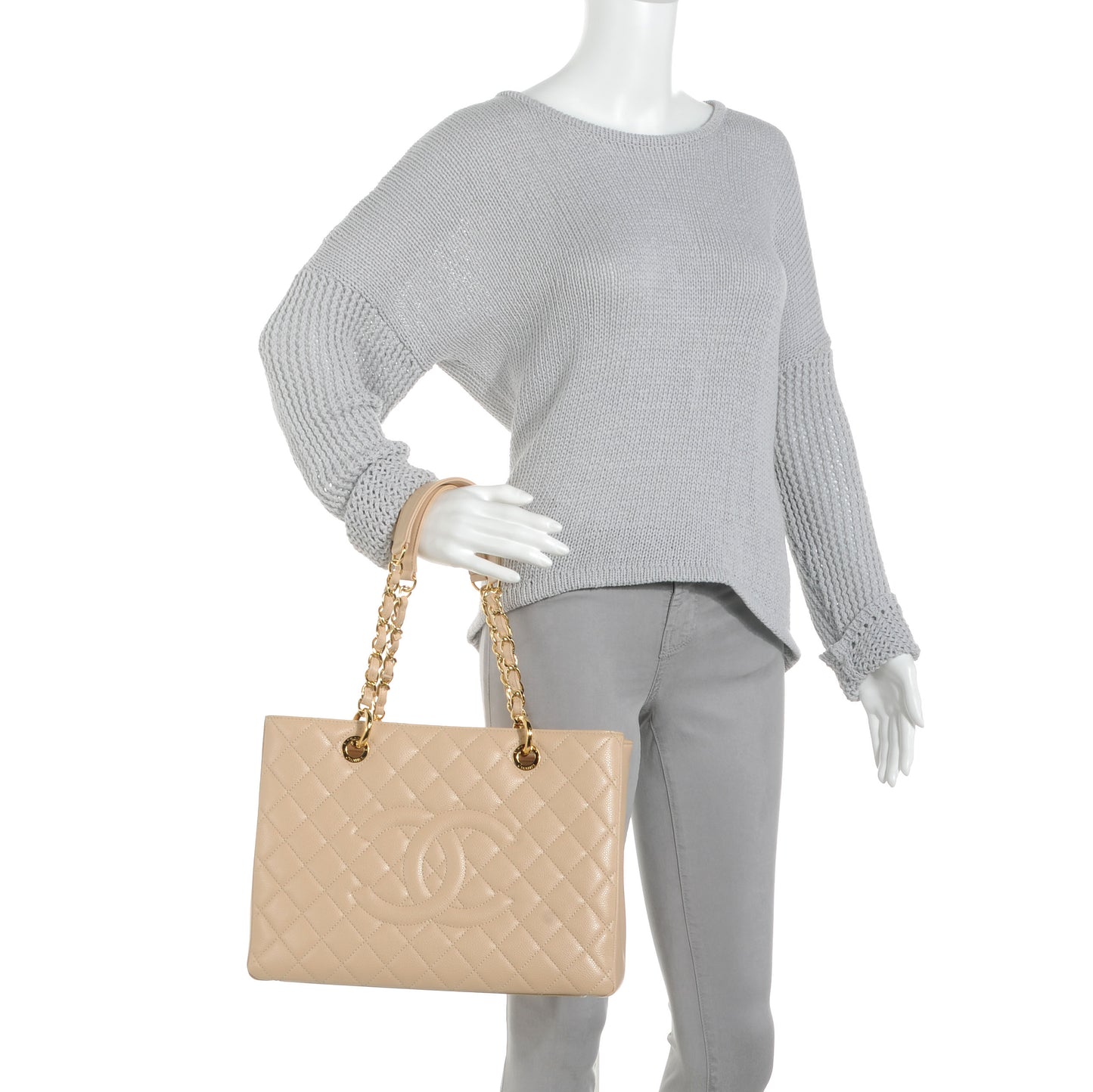 Caviar Quilted Grand Shopping Tote GST Beige