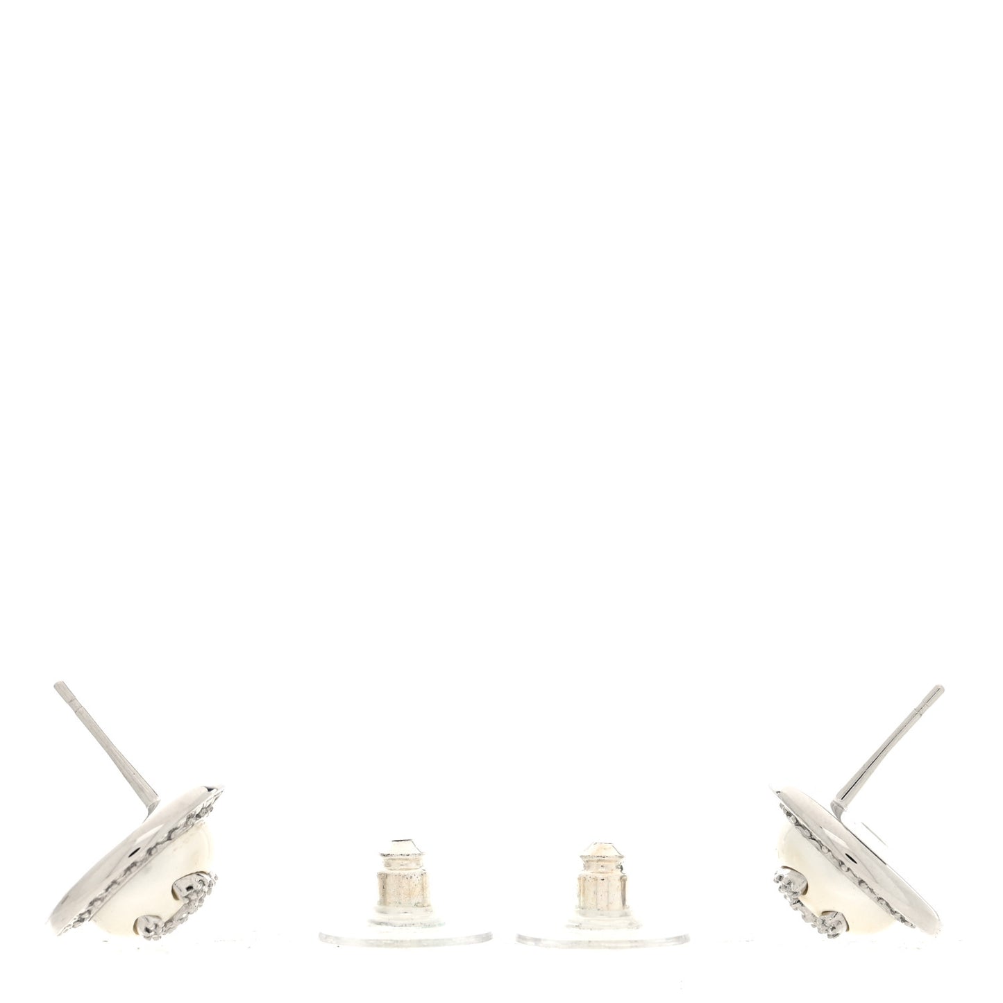Pearl Crystal CC Round Earrings Silver
