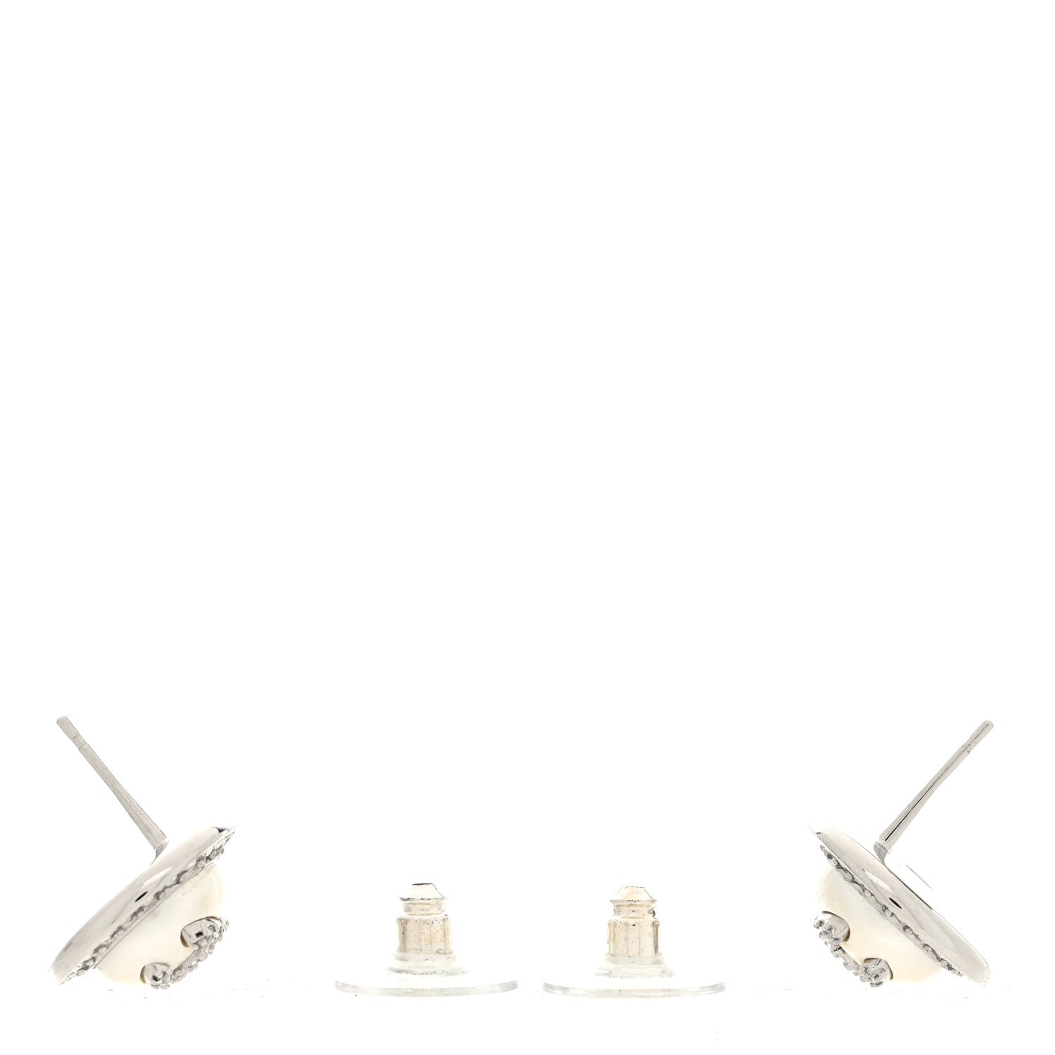 Chanel Pearl Crystal CC Round Earrings Silver 3 of 5