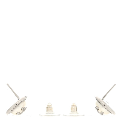 Chanel Pearl Crystal CC Round Earrings Silver 3 of 5