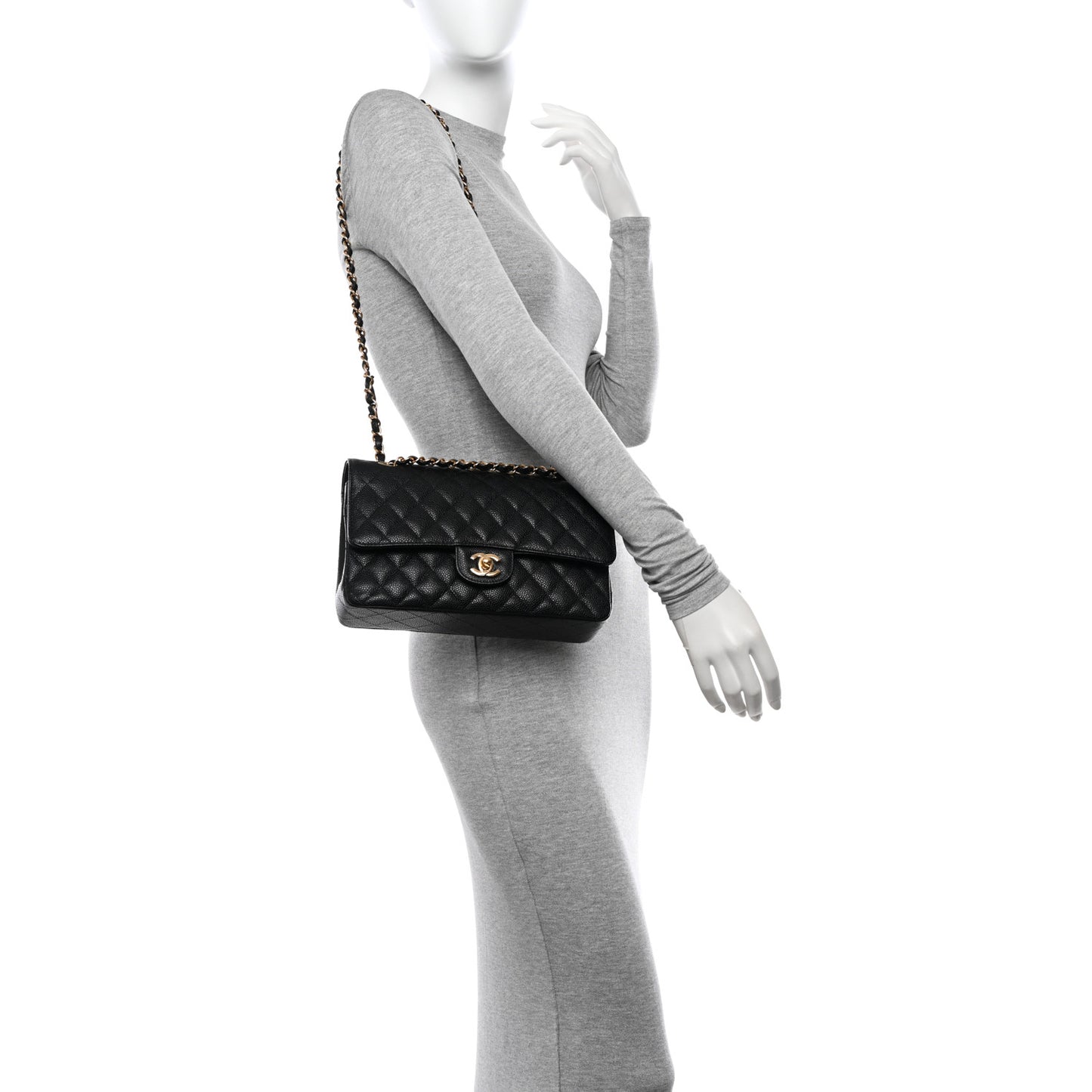 Caviar Quilted Medium Double Flap Black