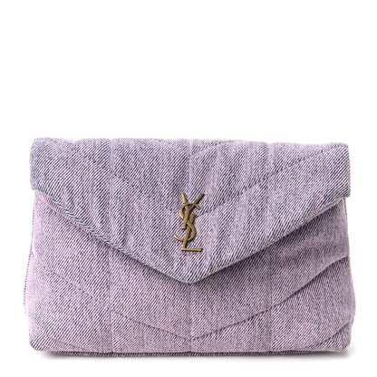 Saint Laurent Denim Quilted Loulou Puffer Monogram Pouch Clutch Bleached Lilac 1 of 12
