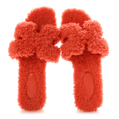 Hermes Woolskin Oran Sandals 37 Orange 2 of 8