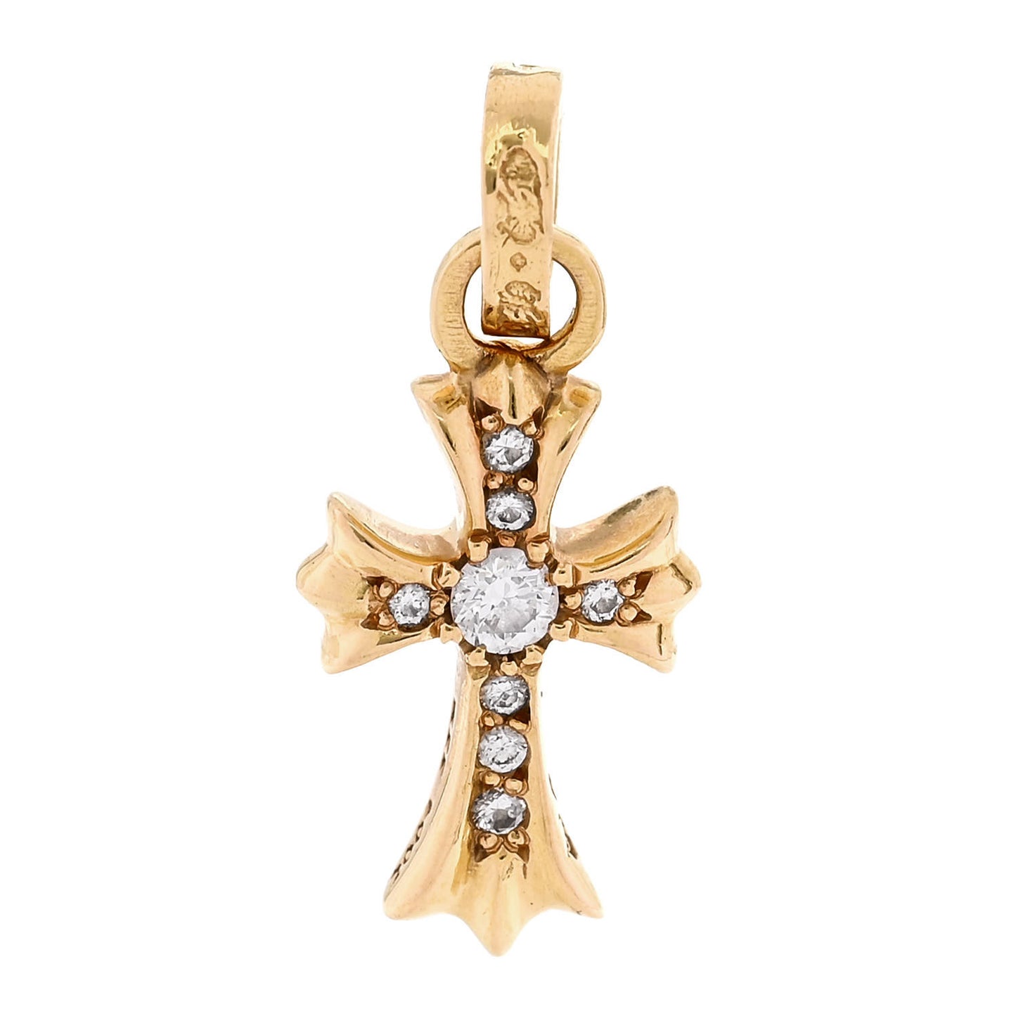 22K Yellow Gold Diamond Baby Fat Cross Pave Pendant