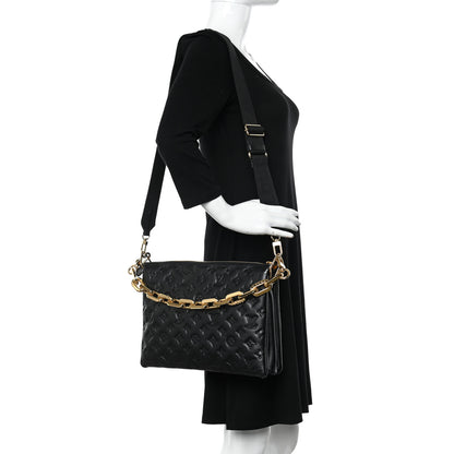 Louis Vuitton Lambskin Embossed Monogram Coussin MM Black 2 of 9