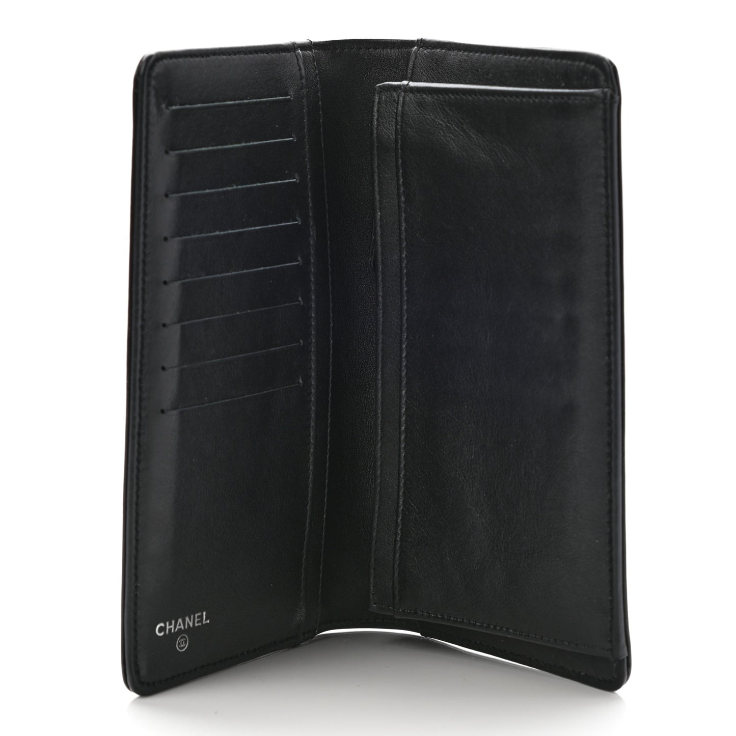 Patent Camellia Embossed Yen Wallet Black