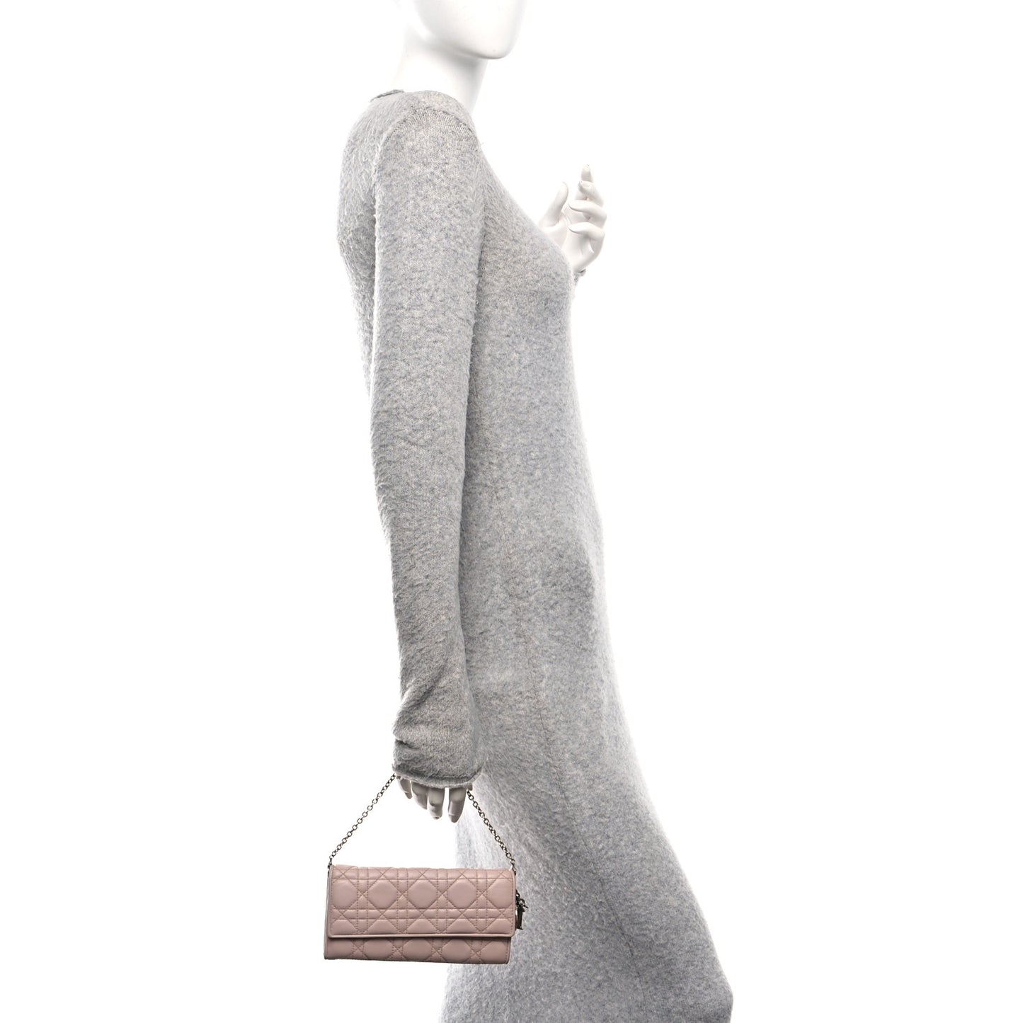 Lambskin Cannage Lady Dior Rendezvous Wallet On Chain Light Pink