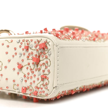 Christian Dior Calfskin Embroidered Small Lady D-Joy White Multicolor 17 of 19