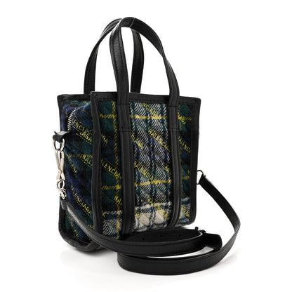 Balenciaga Wool Cuir Arena Plaid Diagonal Allover Logo Matelasse XXS Bazar Shopper Tote Green Blue Yellow 3 of 16