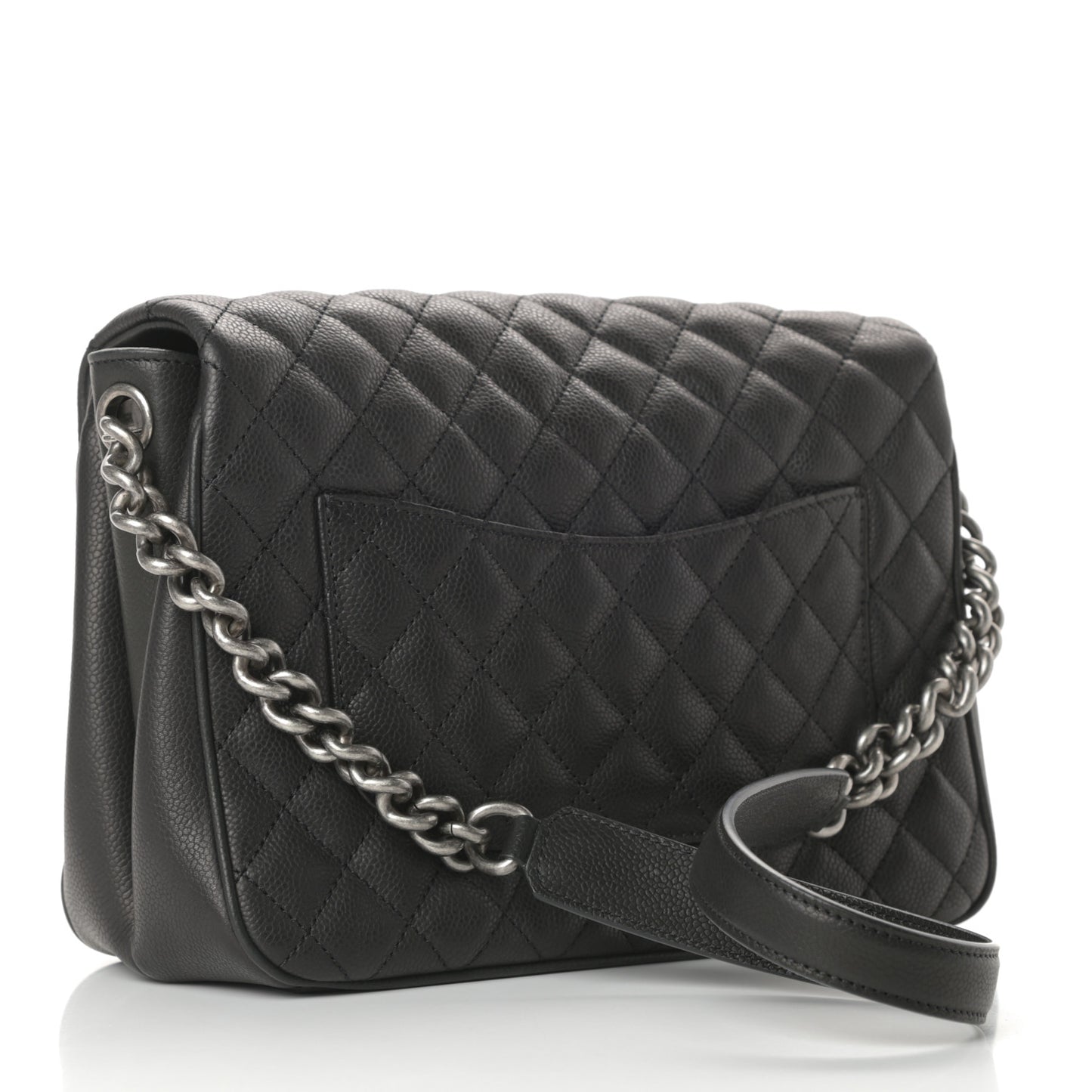 Caviar Quilted Medium Rock In Rome Single Flap Black