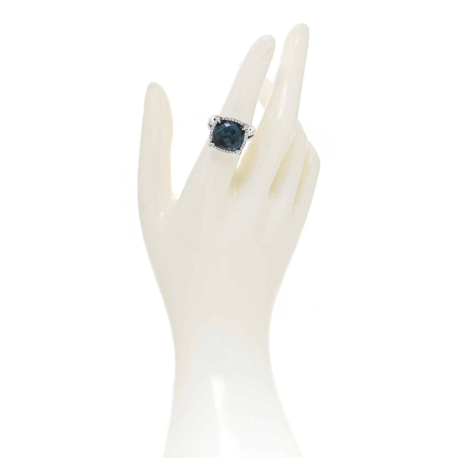 David Yurman Sterling Silver Diamond Hampton Blue Topaz 14mm Chatelaine Pave Bezel Ring 57 8 2 of 4