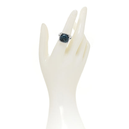 David Yurman Sterling Silver Diamond Hampton Blue Topaz 14mm Chatelaine Pave Bezel Ring 57 8 2 of 4