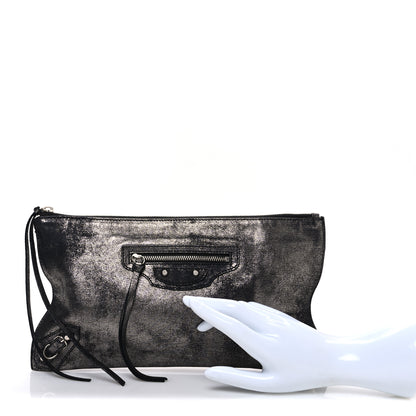 Balenciaga Metallic Calfskin Milky Way Papier Clutch Black 2 of 7