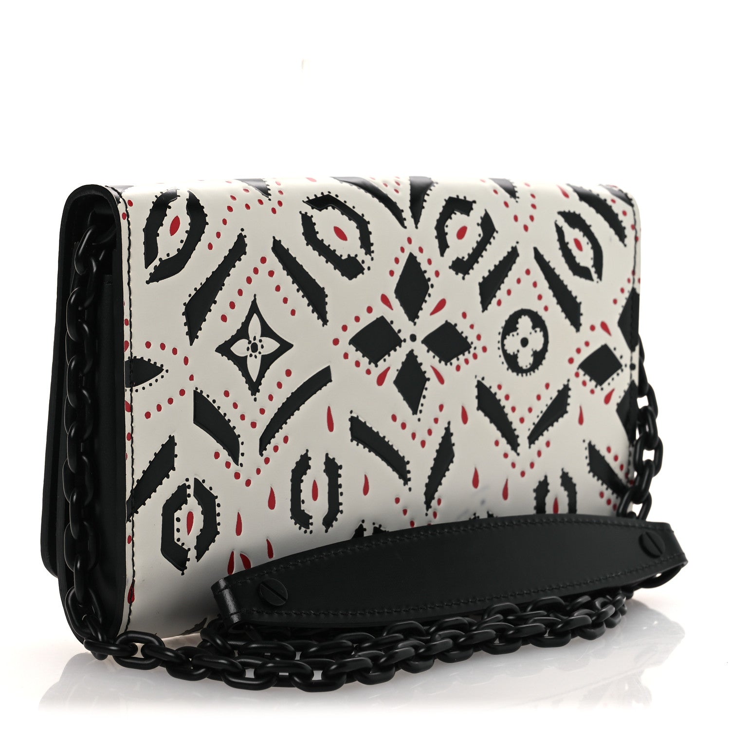 Louis Vuitton Calfskin Graphic Print Twist Chain Wallet White Black White Black 3 of 10