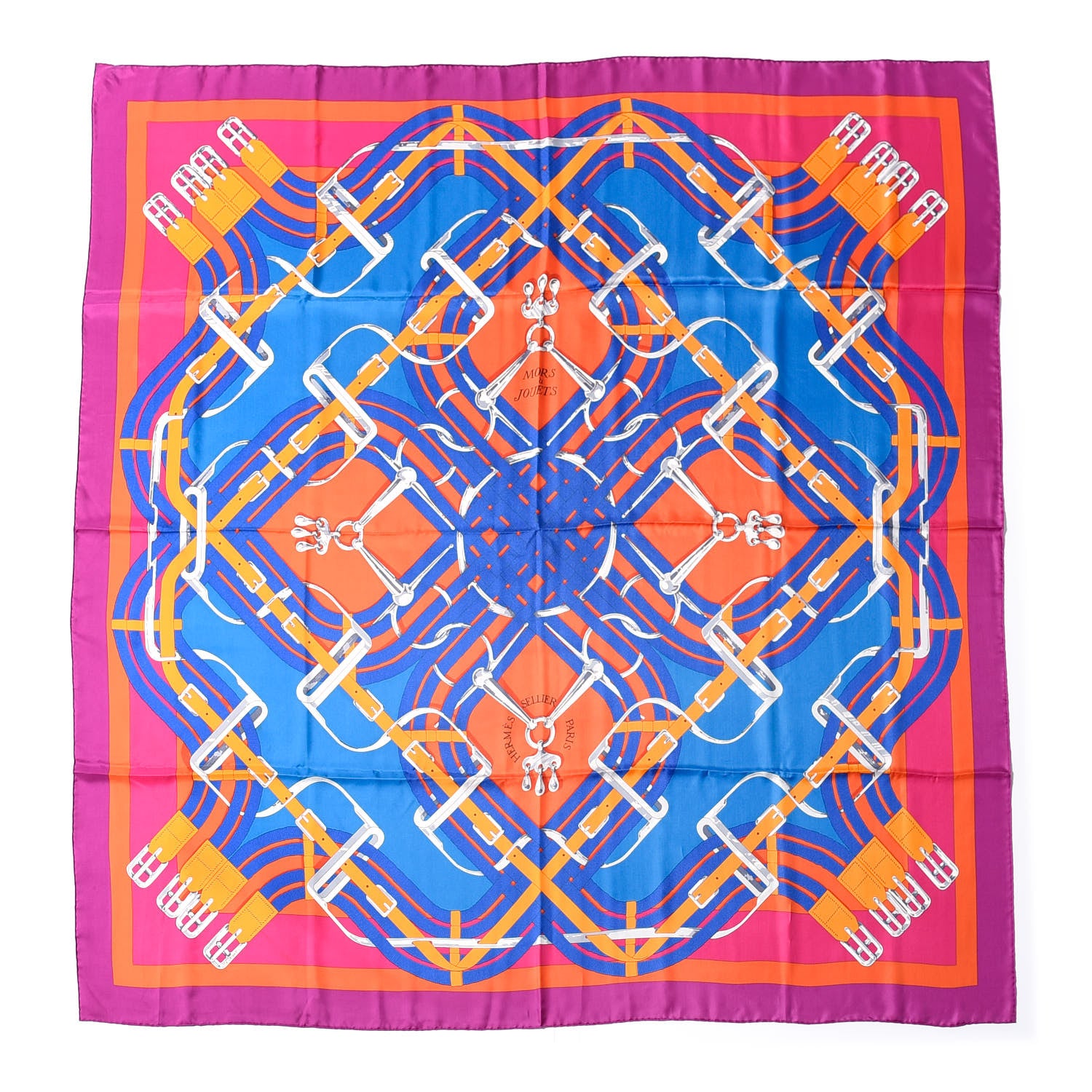 Hermes Silk Mors A Jouet Scarf 140 Fuchsia Cobalt Capucine 1 of 6