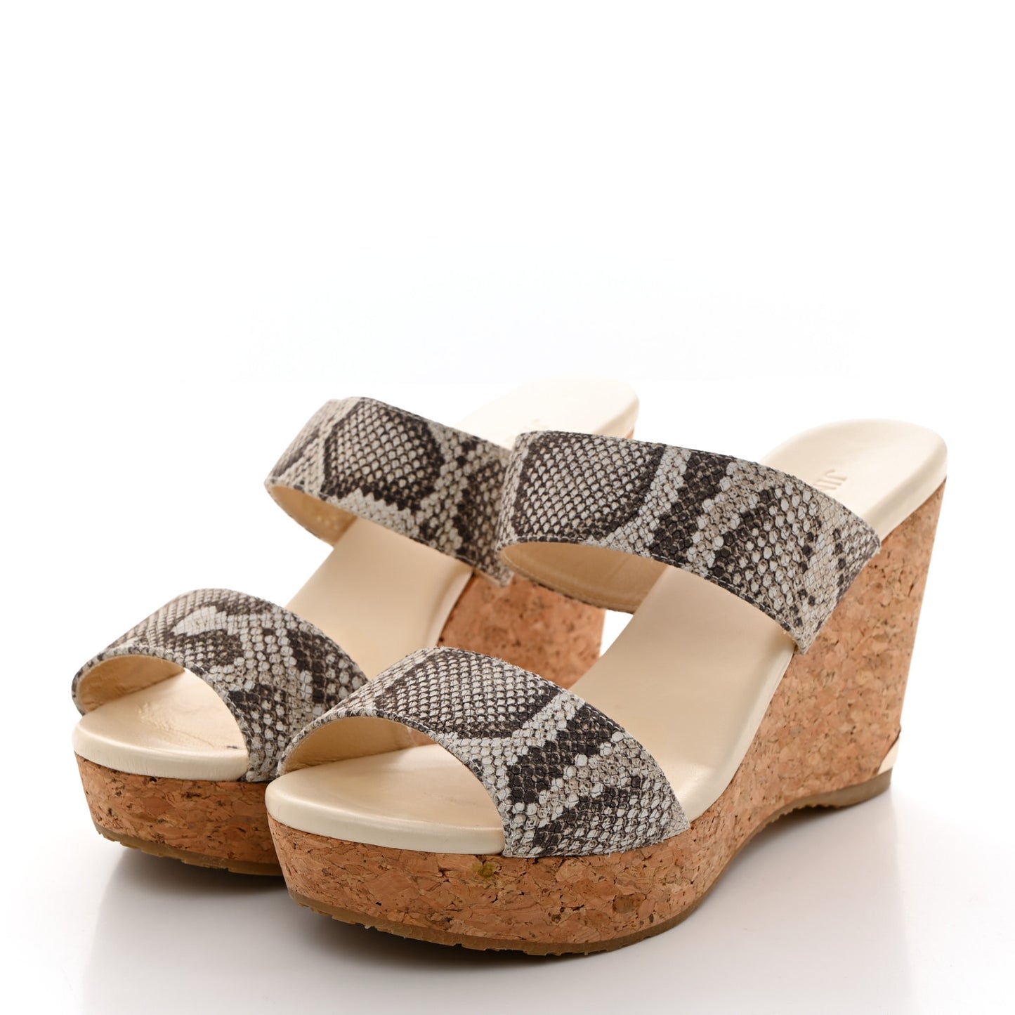 Snakeskin Cork Parker Wedge Sandals 38.5 Natural