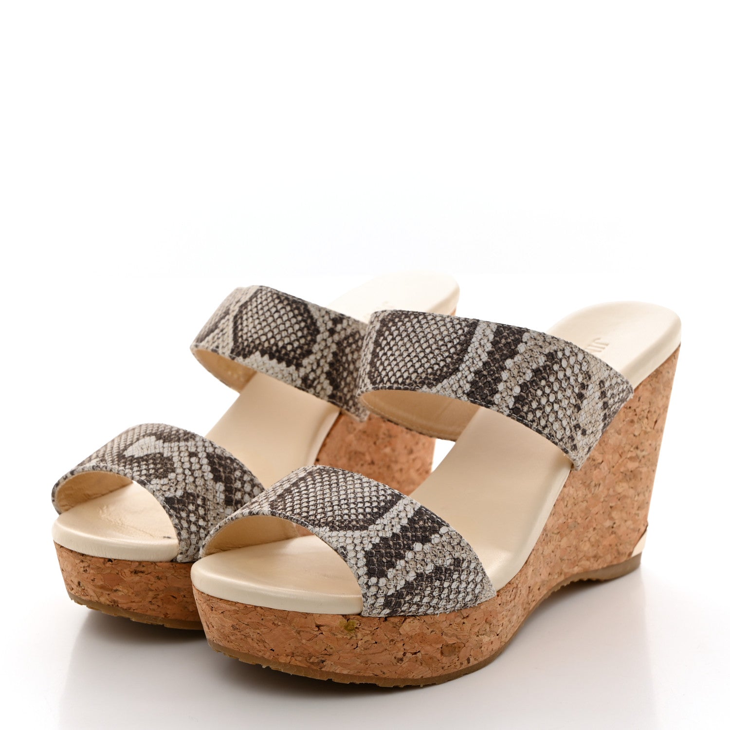 Jimmy Choo Snakeskin Cork Parker Wedge Sandals 38.5 Natural 3 of 9