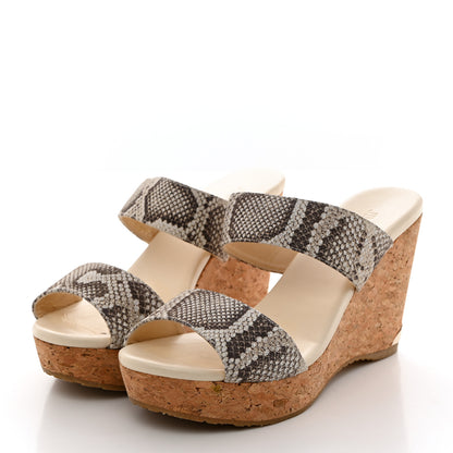 Jimmy Choo Snakeskin Cork Parker Wedge Sandals 38.5 Natural 3 of 9