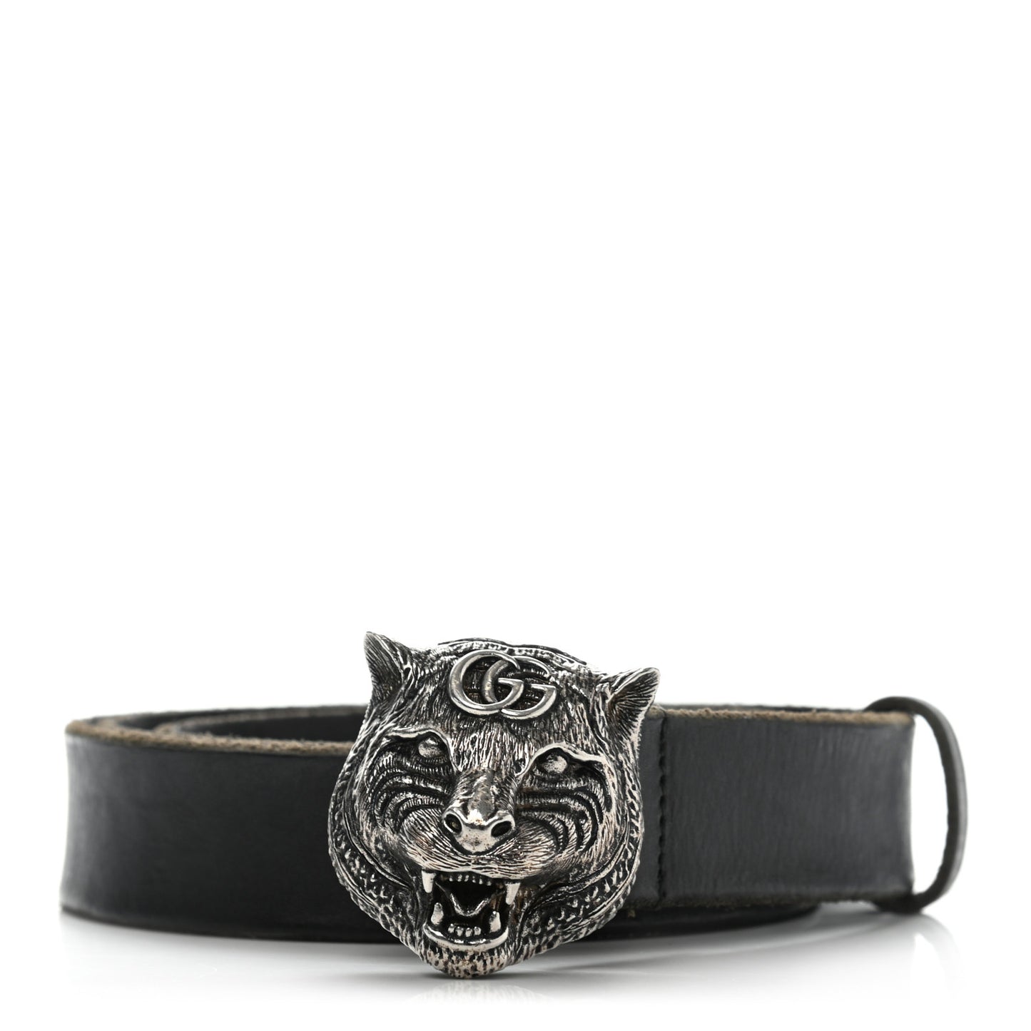 Calfskin Brass Feline Buckle Belt 95 38 Black